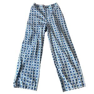 NWOT Blue & White Checkered Flower Pants Women Size Small Medium